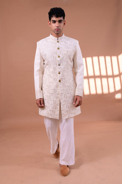 Premium white and beige Bandhgala Jacket set for men