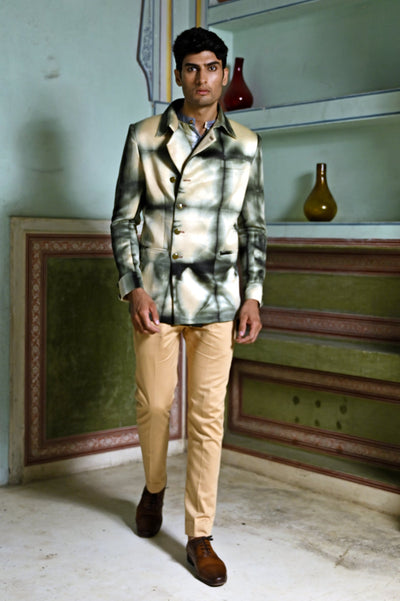 pebble grey designer bandhgala suit set online for men