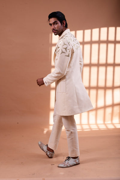 Men's luxury white sequins work jacket set online