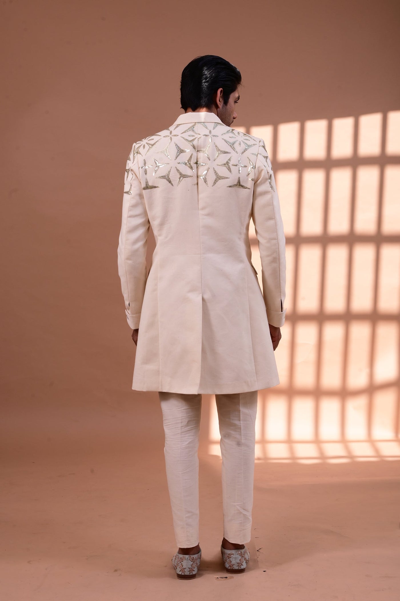White sequined jacket set for men
