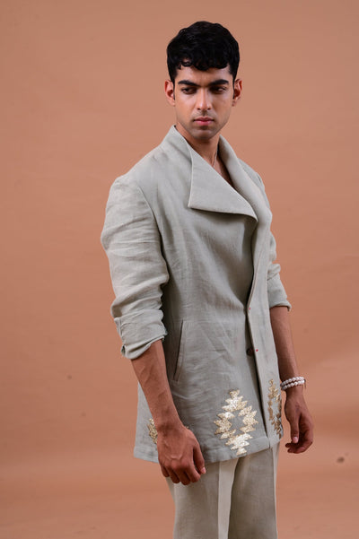 sequins work aqua color jacket set online 2023