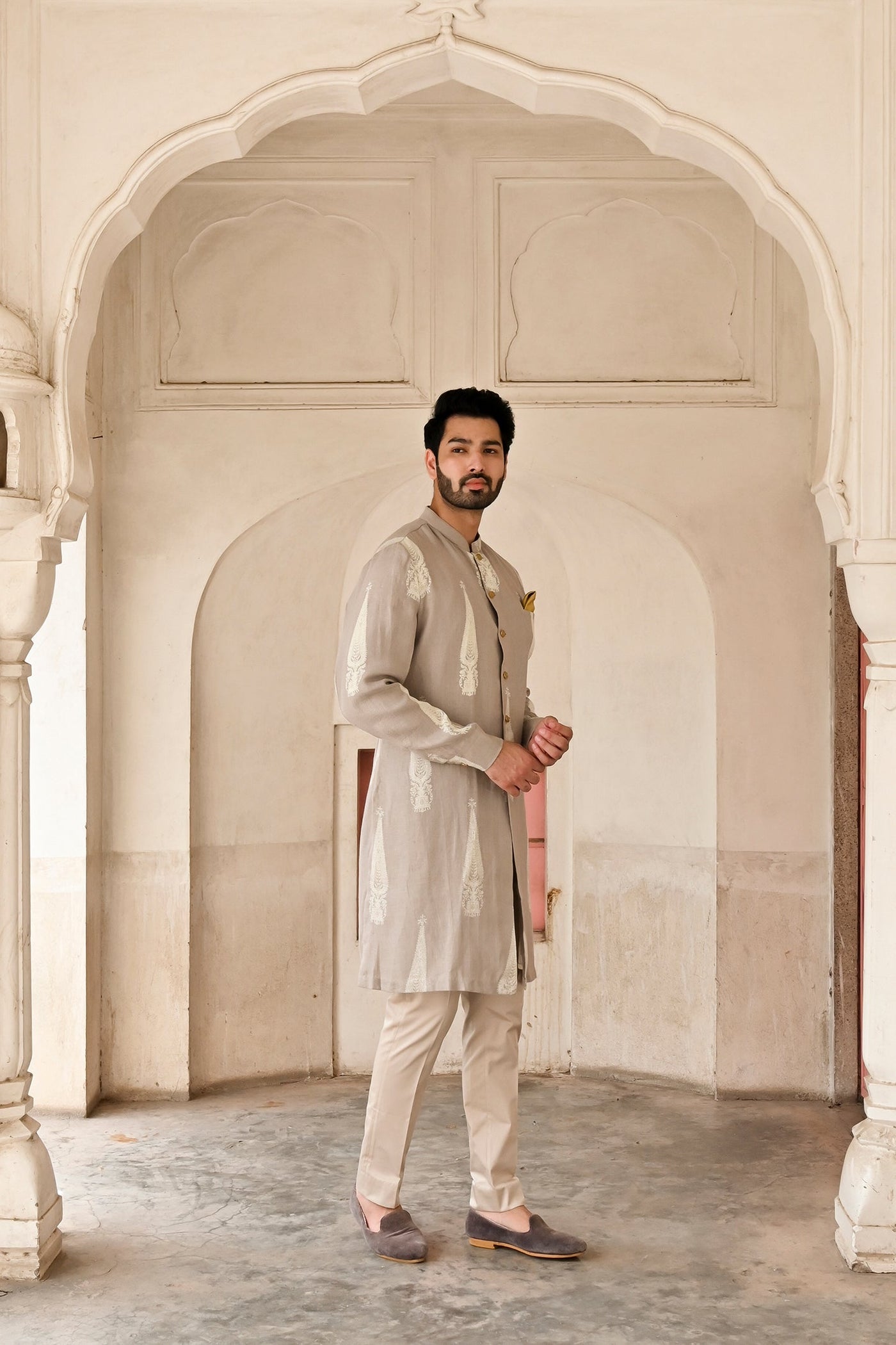Best grey linen kurta set for men