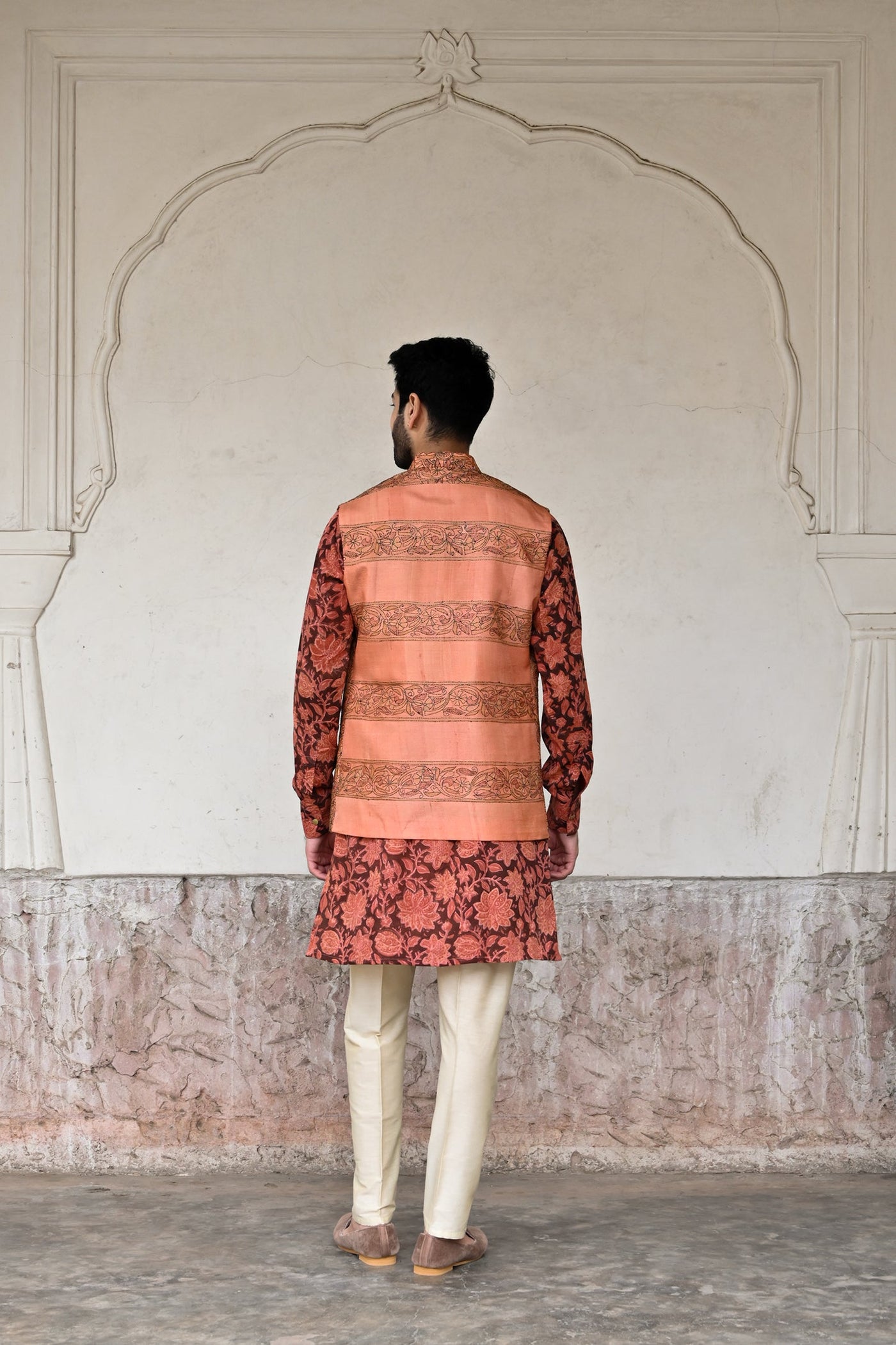 Designer Nehru jackets in peach color online India