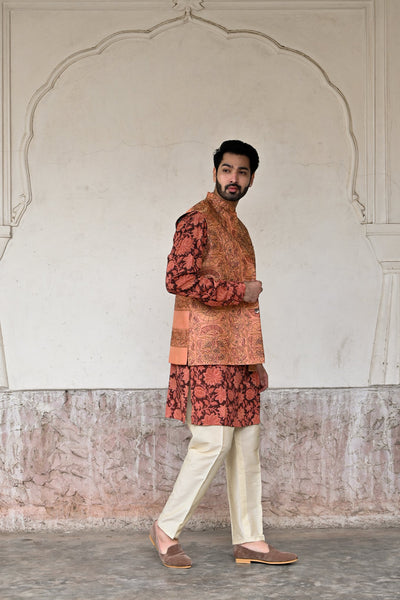 Trendy designer peach Nehru jackets for men in India