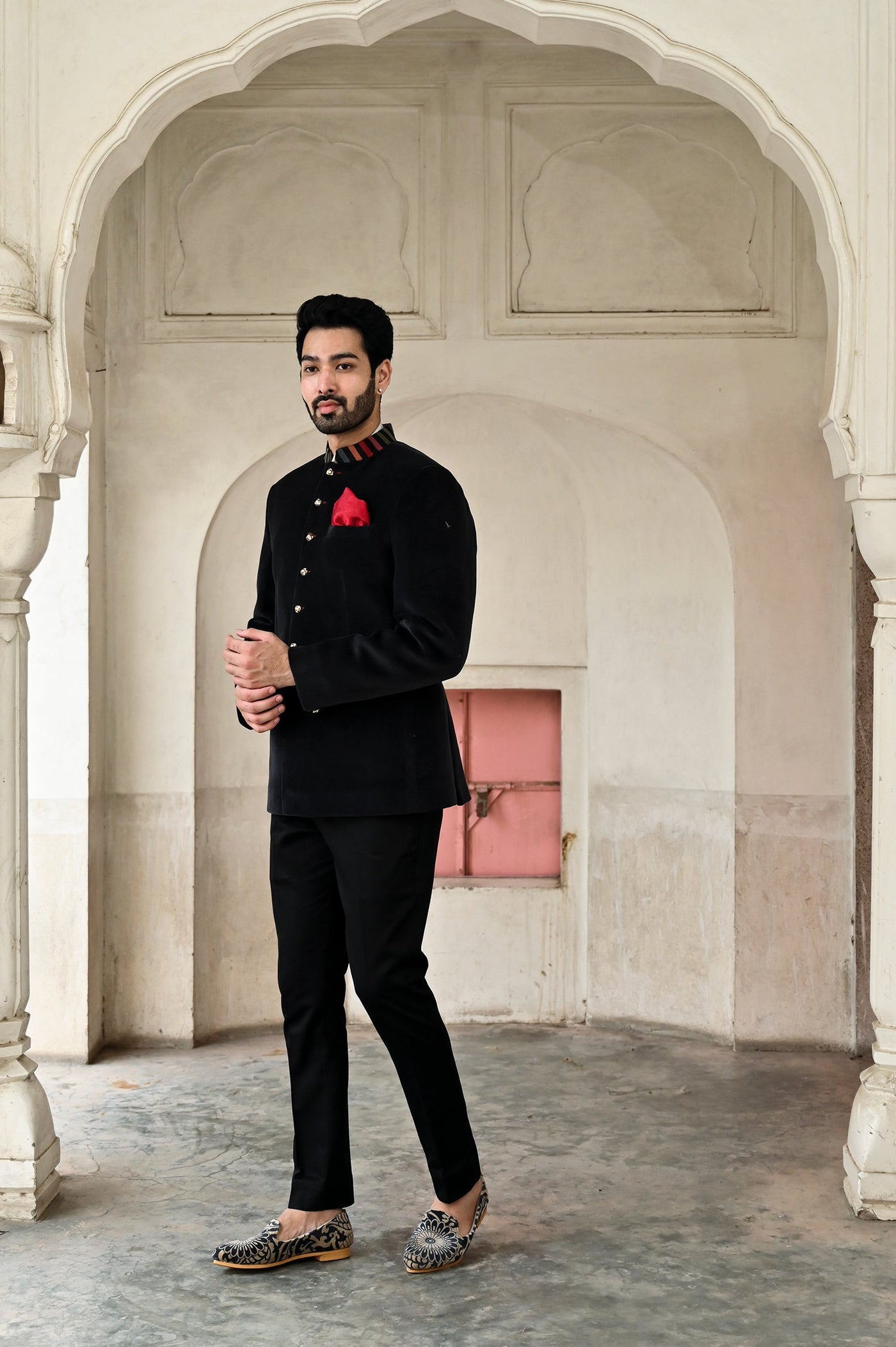 Online shopping for black suede Jodhpuri suit for men