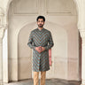 grey linen men's kurta set for wedding online