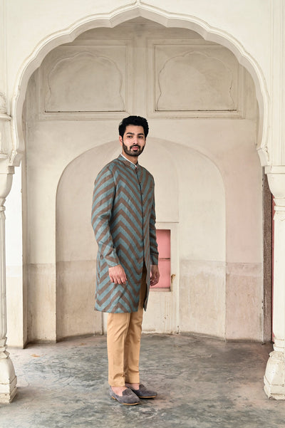 men's kurta set in grey linen with trousers online