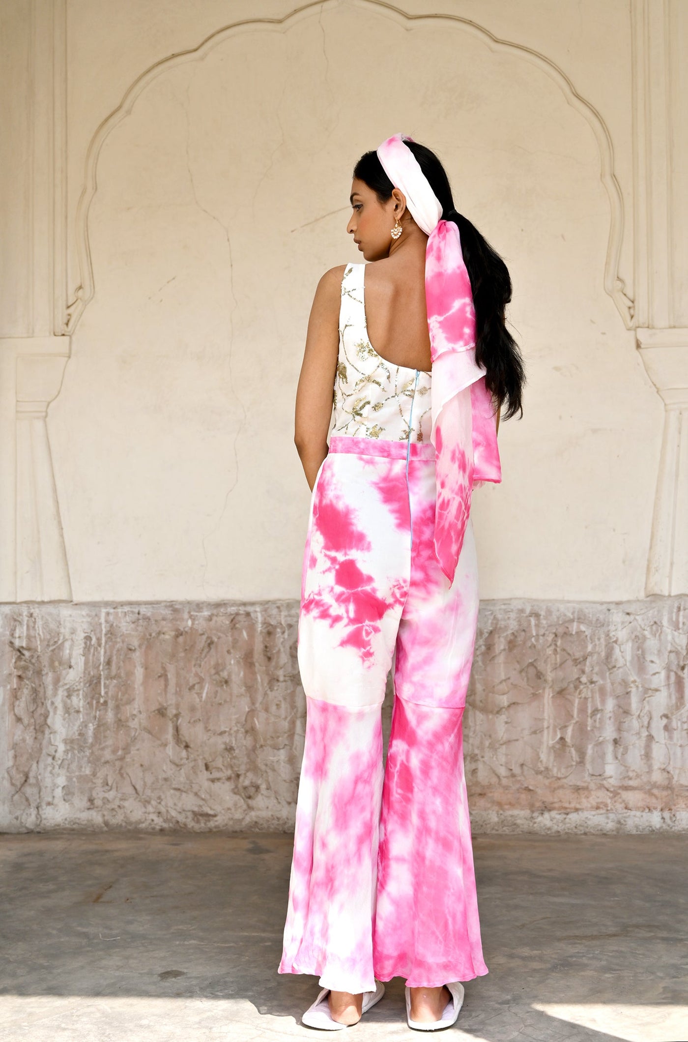 pink designer jumpsuit back design