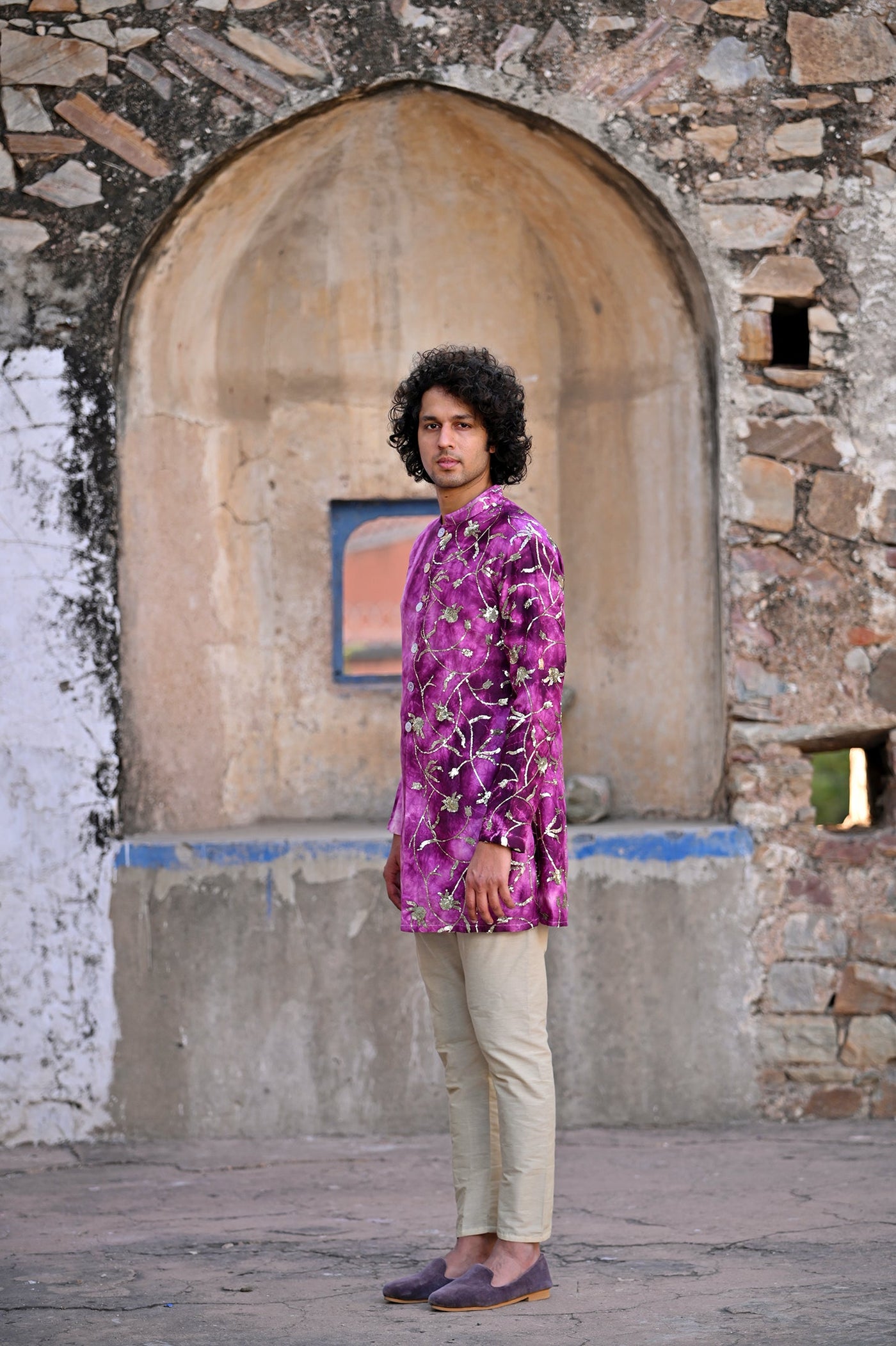  Shop Gaurav Katta's lilac color silk kurta set online