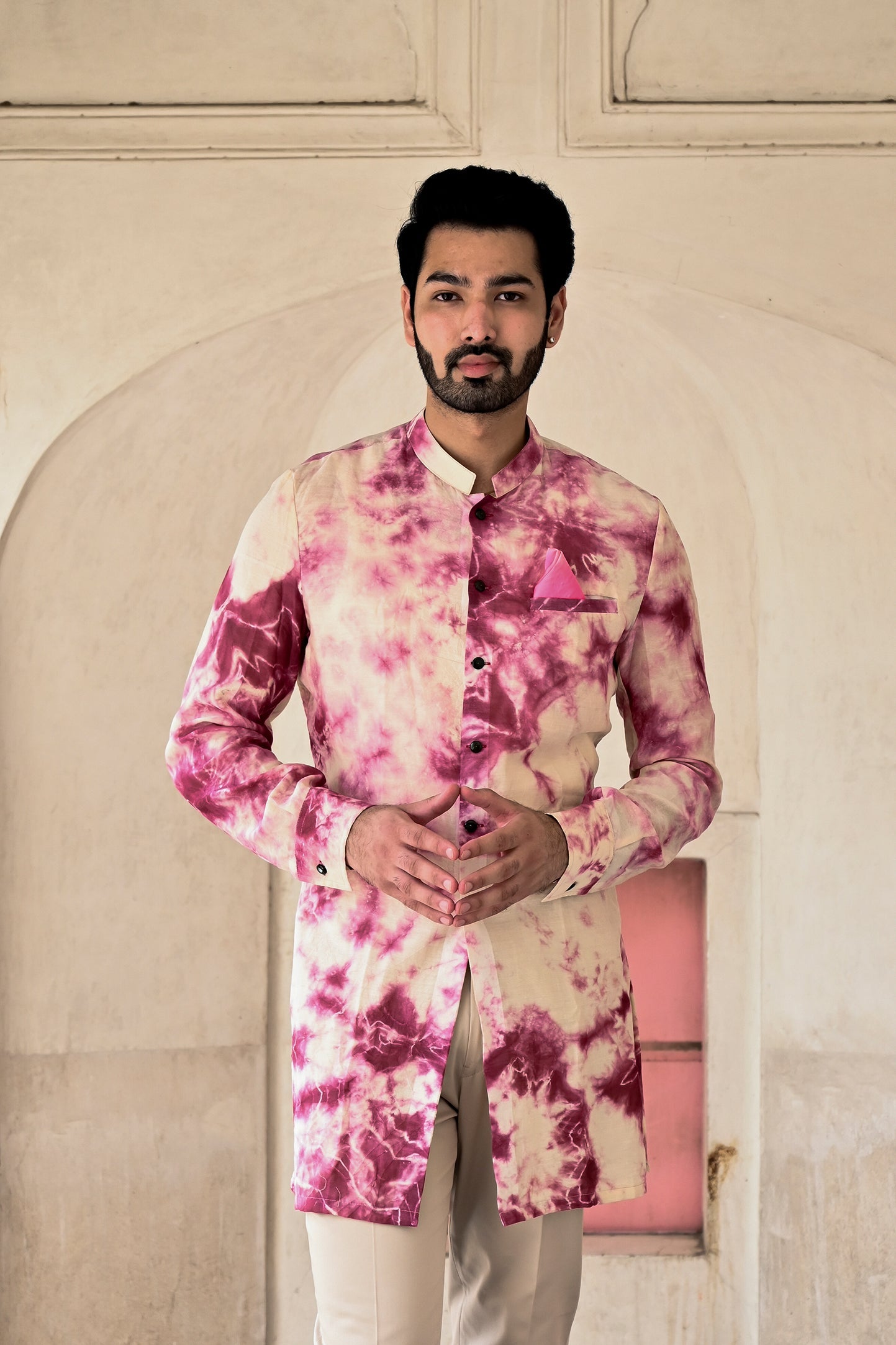 Buy latest designer kurta set for groom in pink color