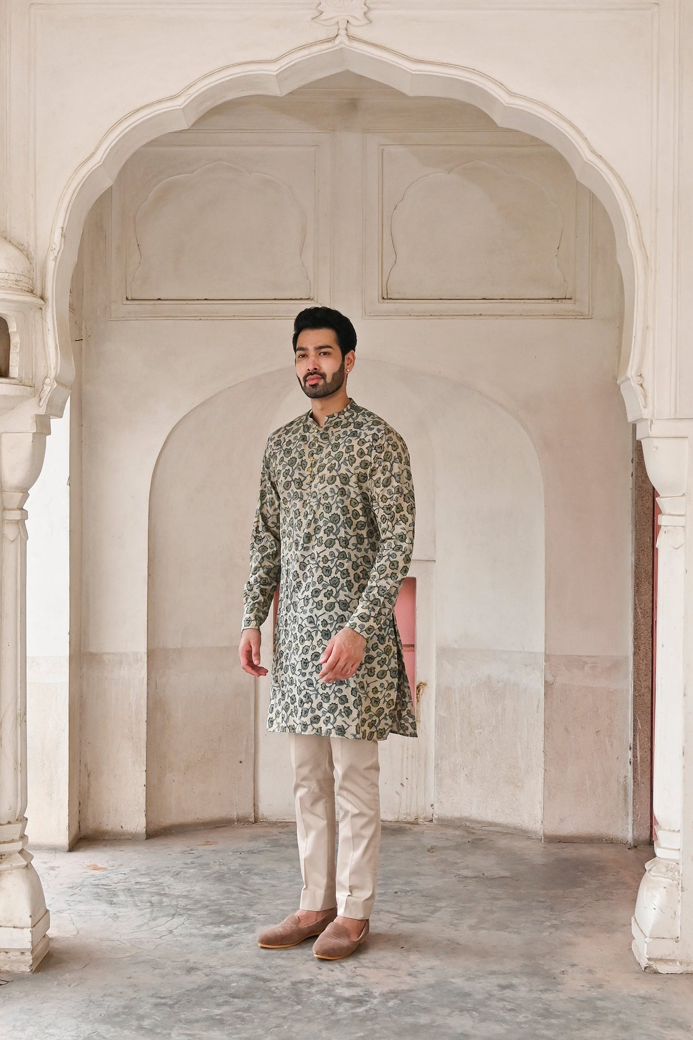 Men's grey silk kurta set online