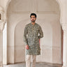 Grey designer silk kurta set for men