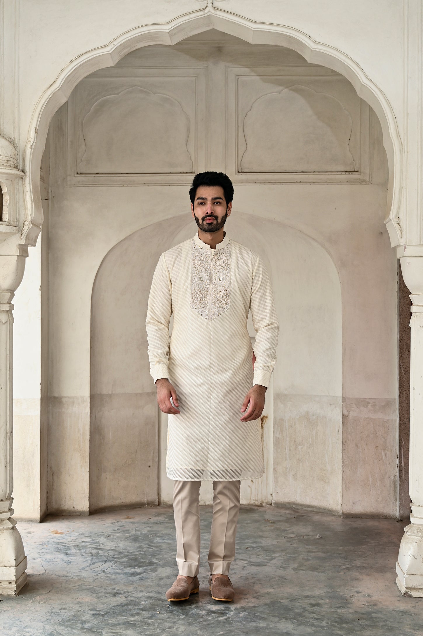 Shop online for groom's Lucknowi silk kurta