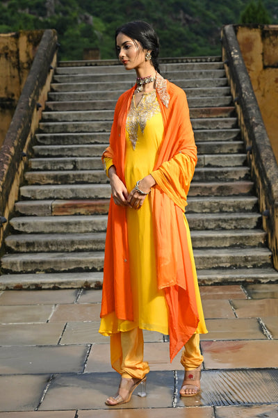 Georgette yellow kurta suit set