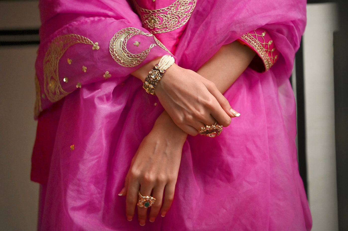 Pink bridal lehenga with intricate embroidery