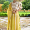 Yellow organza lehenga with blouse and dupatta