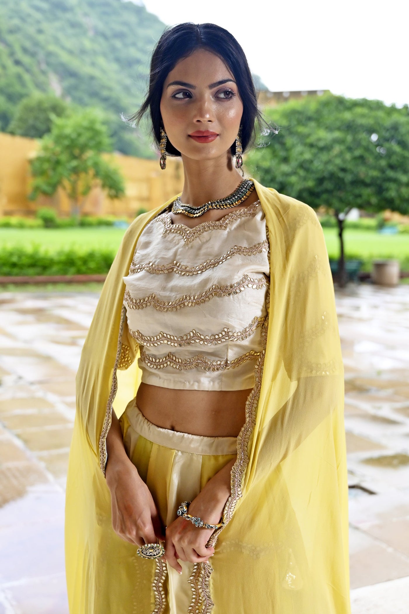 Designer Yellow organza lehenga set