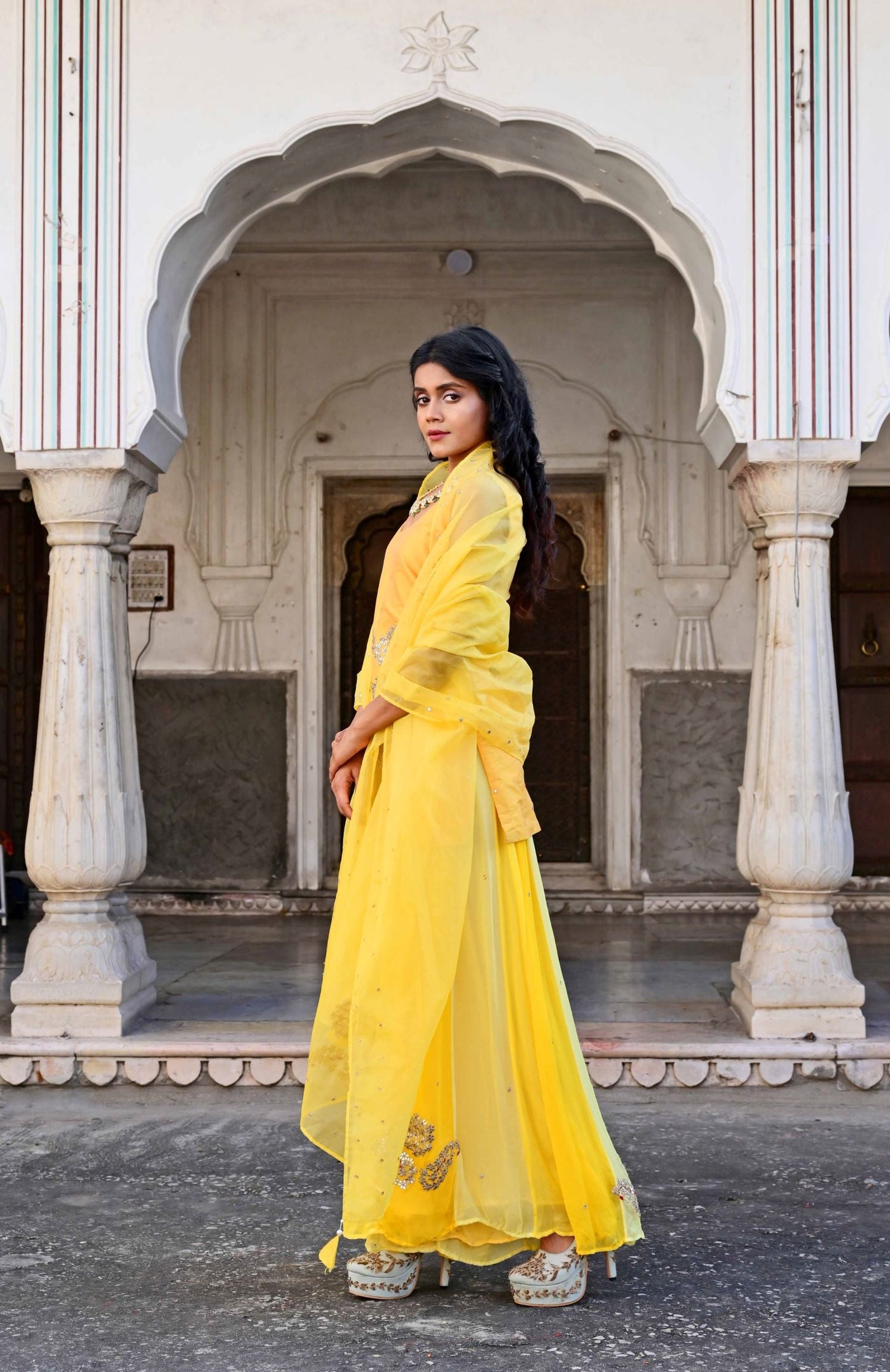 yellow garara suit set for haldi