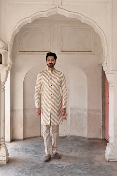 Cream Block Print Kurta for men online