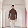 men's brown hand block print Bandhgala shirt online