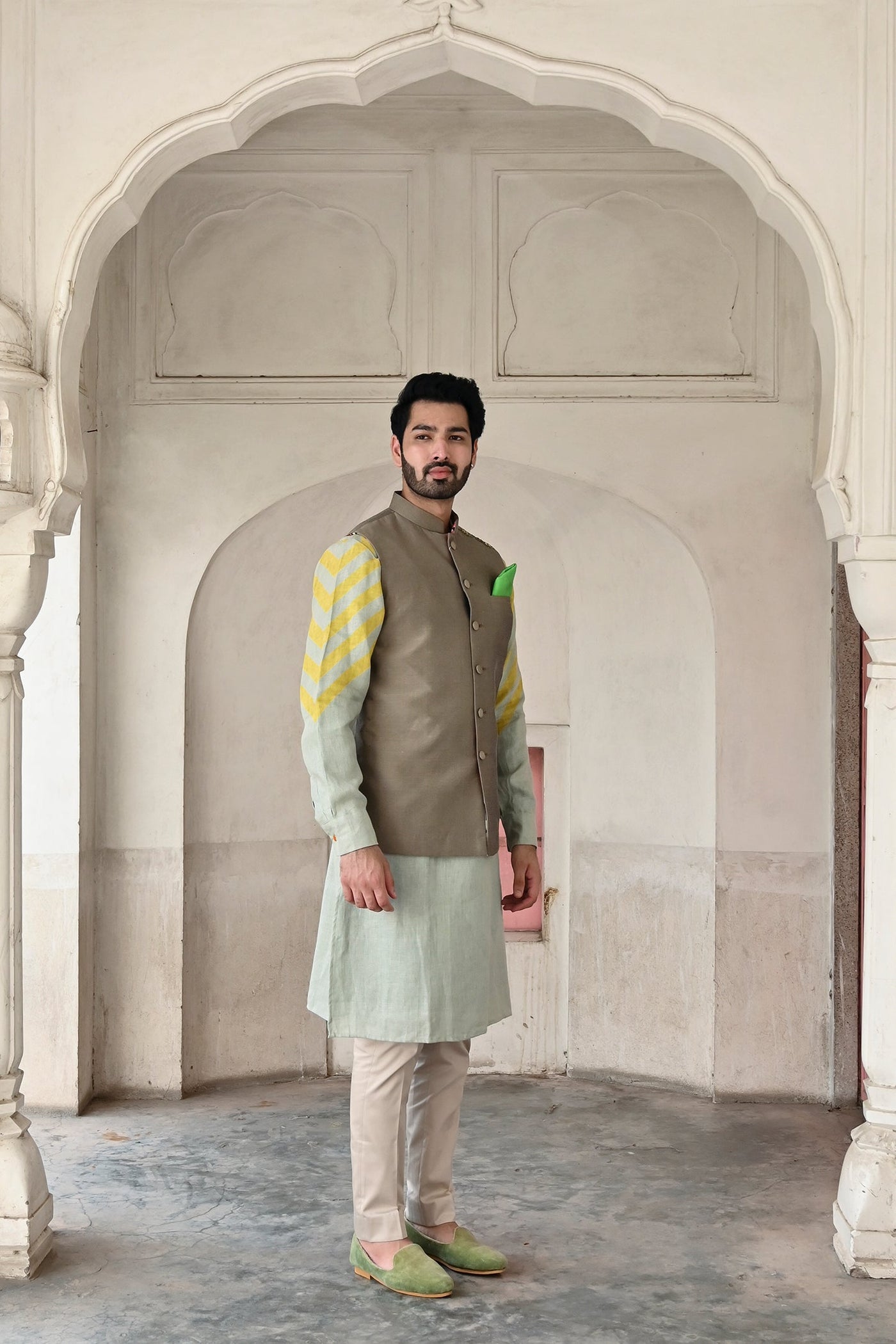 Buy men's designer gray Nehru jackets from Gaurav Katta online