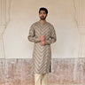 Grey brown wave print kurta with trouser for men