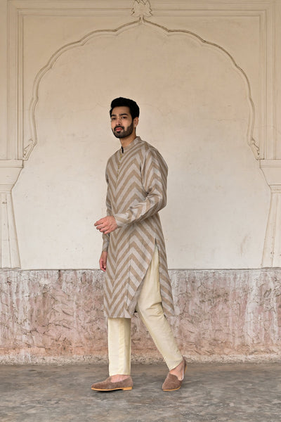 Discover men's grey brown wave print kurta with trouser online