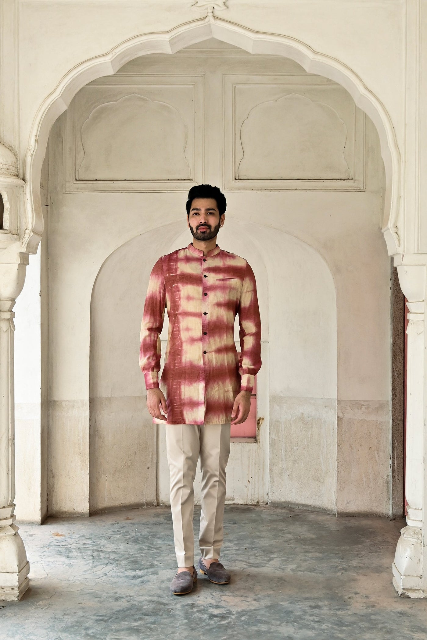 Shop designer coral dip dye mandarin collar neck kurta set for men