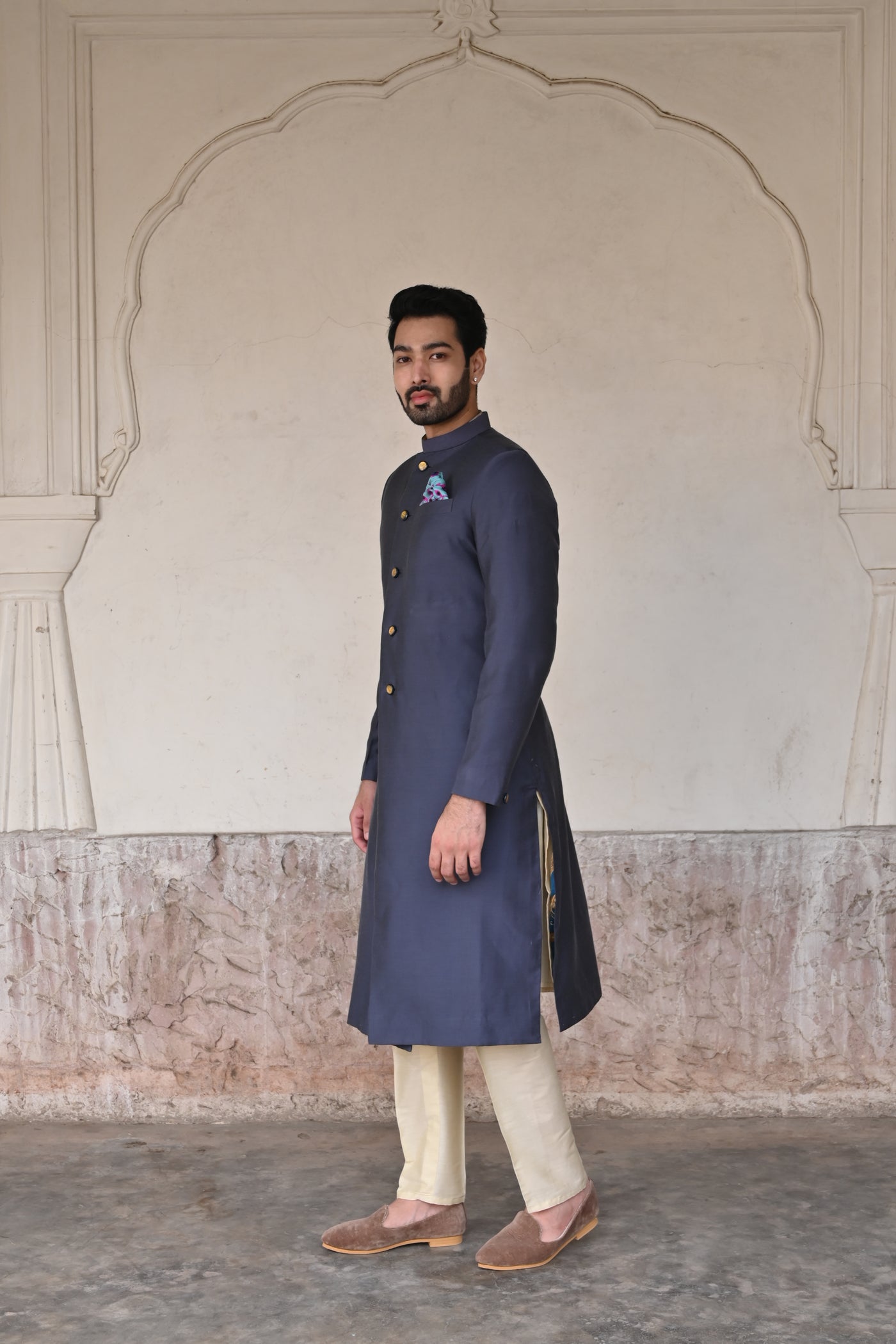 Designer groom deep blue sherwani set online