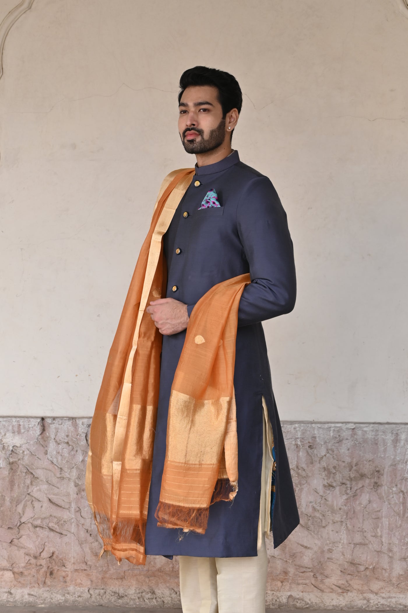 deep blue designer summer silk sherwani for groom online