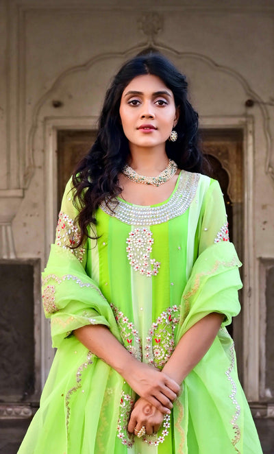 Designer green Anarkali suit set