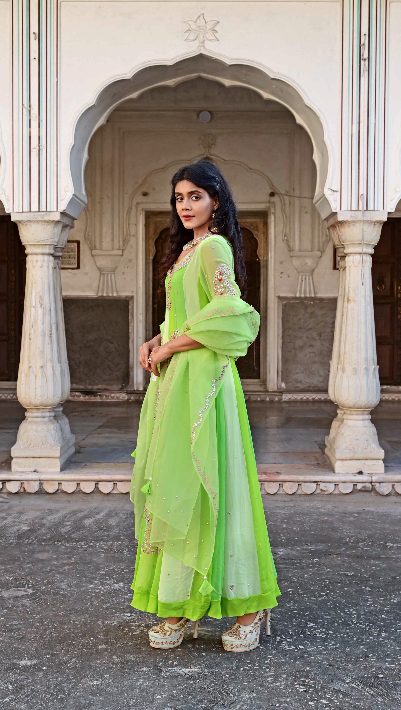 Green Anarkali dress for mehendi