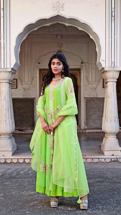 Party wear green Anarkali suit