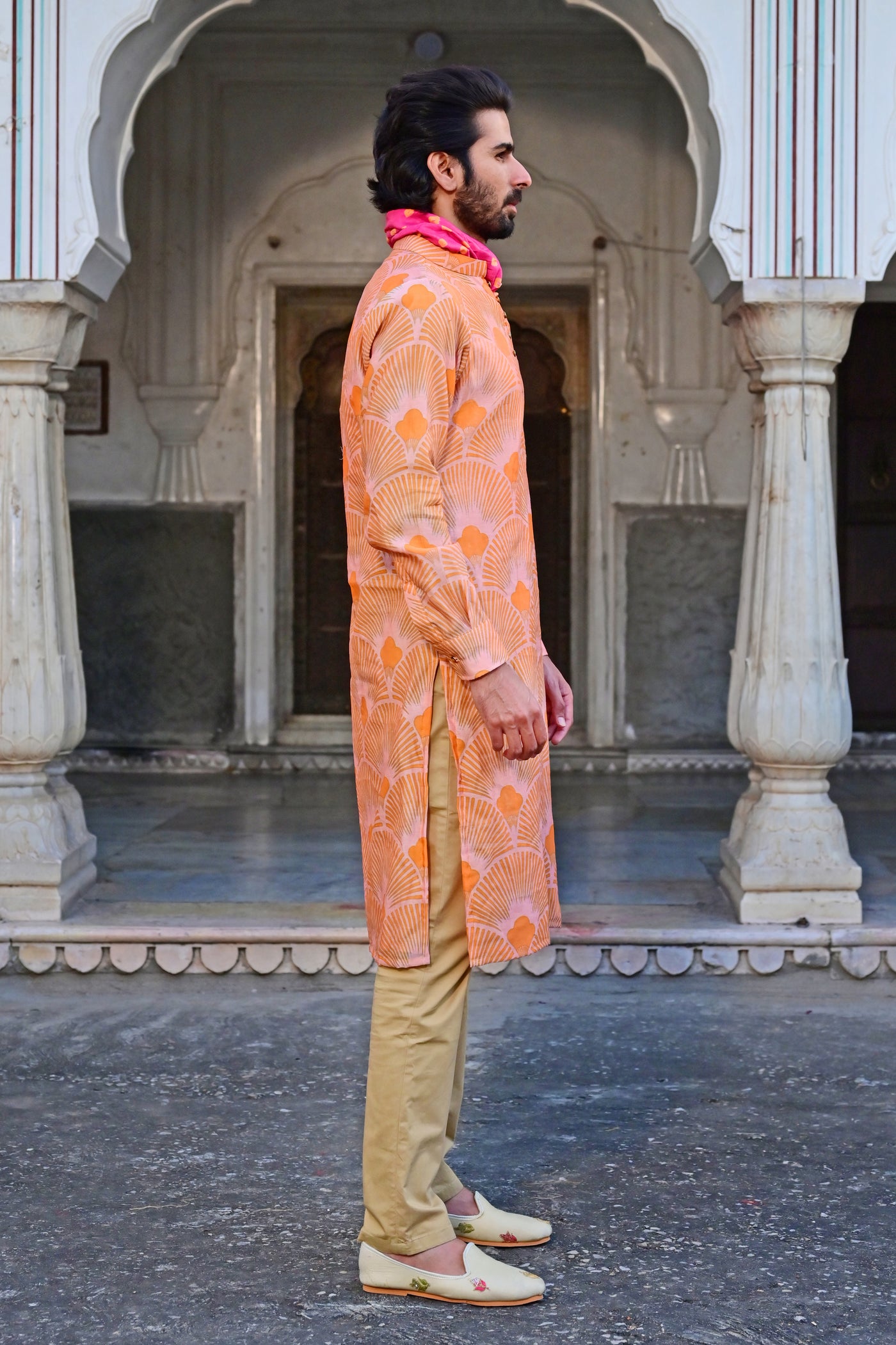 mens designer peach kurta
