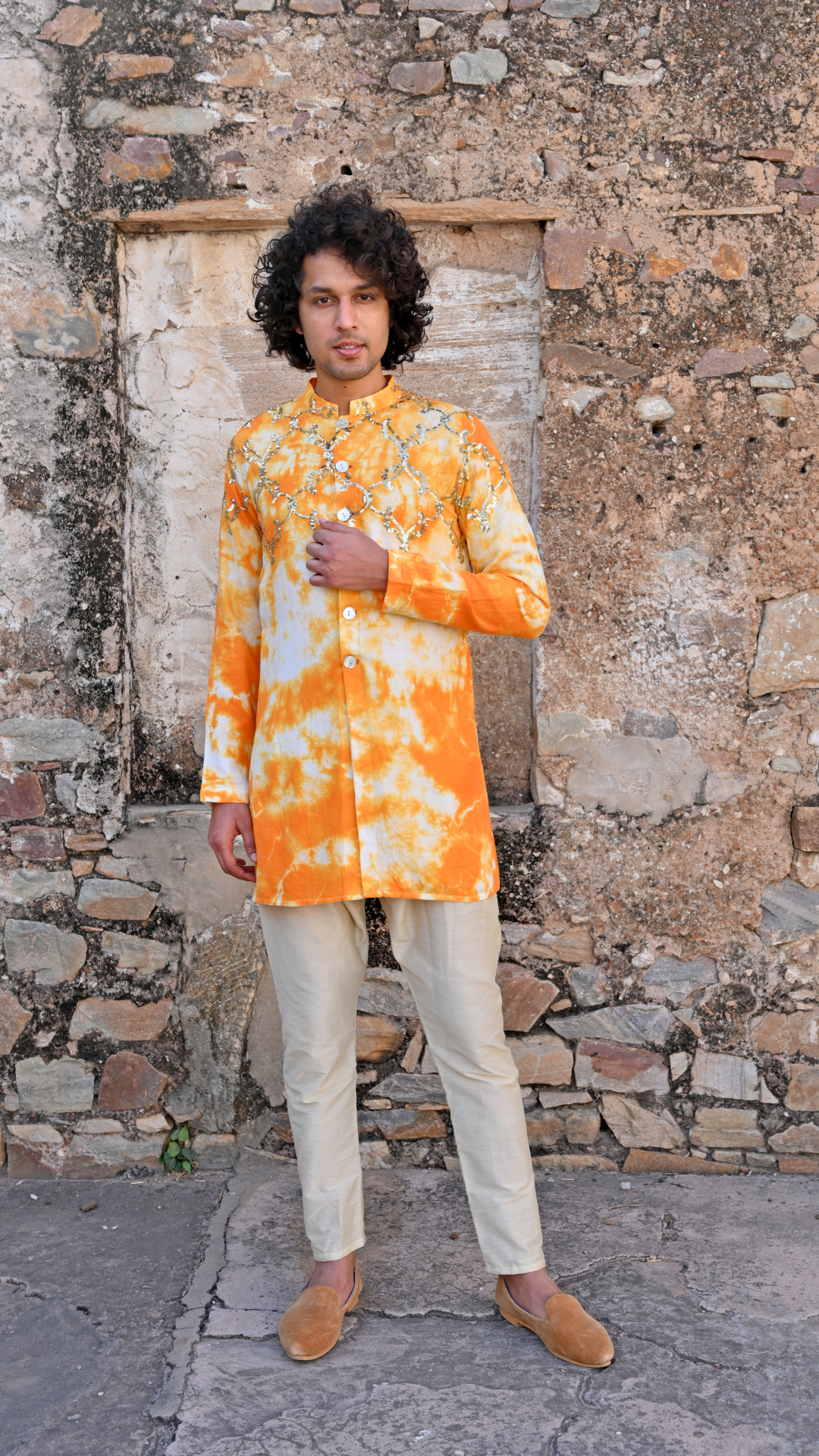 yellow dip dye kurta for wedding